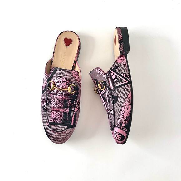 Gucci Princetown Horsebit Saint Romain Print Slip On Mules Flats 36 - Picture 2 of 8